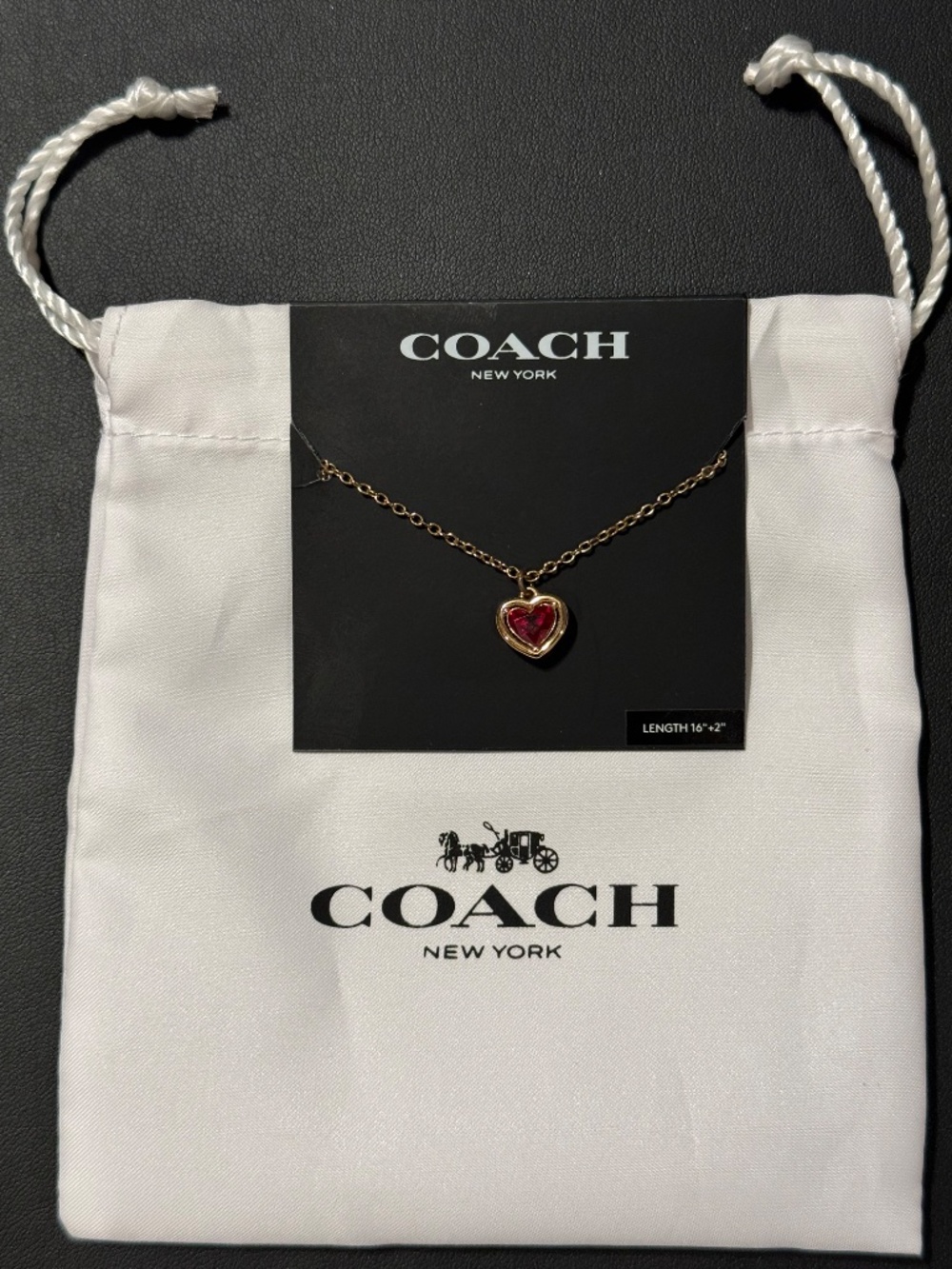COACH NWT Red Crystal Halo Heart Pendant Necklace - Picture 5 of 5